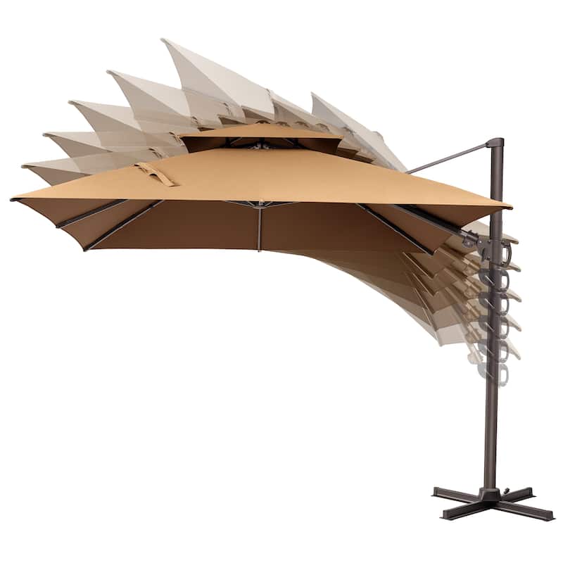 13 x 10 FT Outdoor Patio Cantilever LED Lighted Double Vented Umbrella with Base