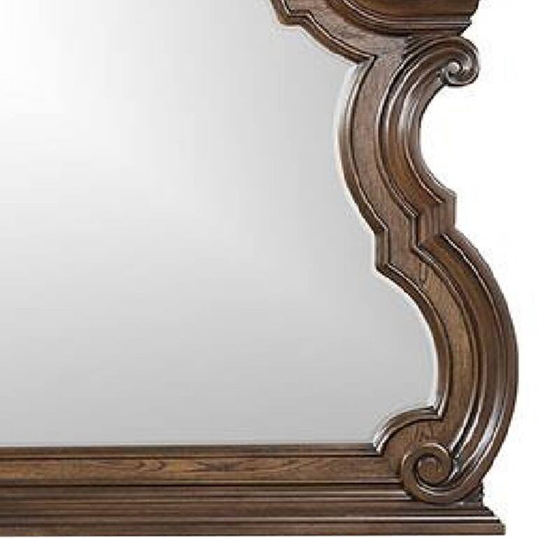 Leova Beveled Dresser Mirror, 50 Inch Brown Wood Ornate Moulding - Dark Brown