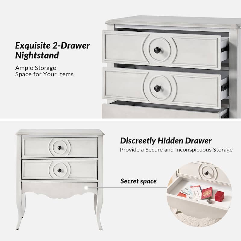 Sidney Traditional 3-Drawer Nightstand with Built-In Outlets and USB by HULALA HOME