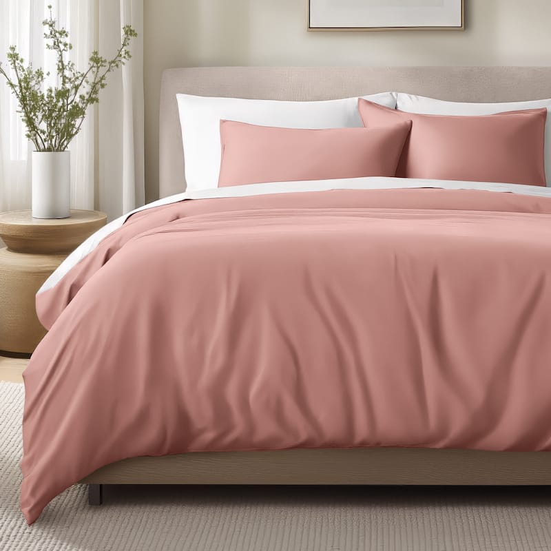 Bare Home Organic Cotton Duvet Cover Set - Smooth Sateen Weave - Dusty Rose - Twin