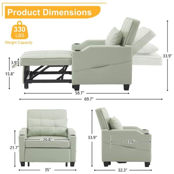 Chair Bed, Sleeper Sofa Chair Bed 3 in 1, Adjustable Recliner,Armchair, Sofa, Bed, Linen