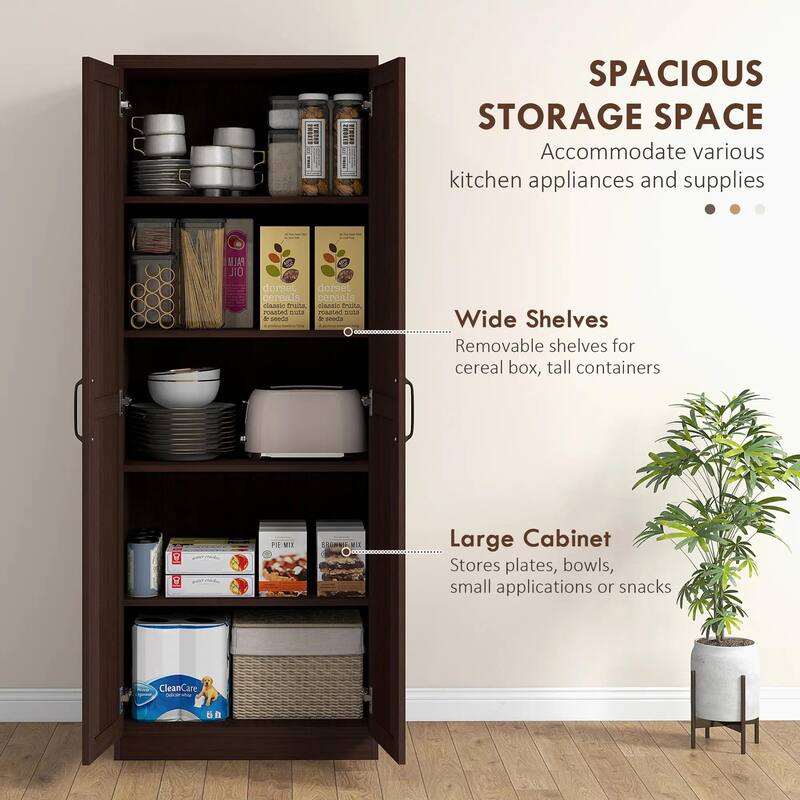 63" 2-Door Kitchen Pantry, Freestanding with 2 Adjustable Shelves