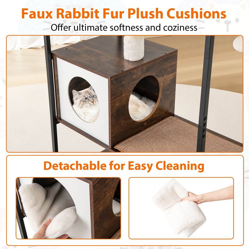 Costway 52" Tall Wooden Cat Tree with Metal Frame 2 Condos Sisal - as pic shows - See Details