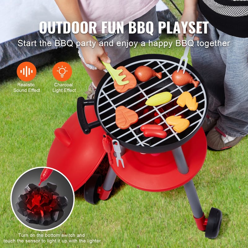 Black Red Plastic Grill Playset with Lights and Sounds for Kids - 16.9” L x 14.5” W x 23.23” H