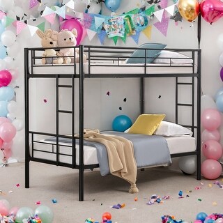 Twin over Twin Bunk Bed with Ladder and Sturdy System for Home