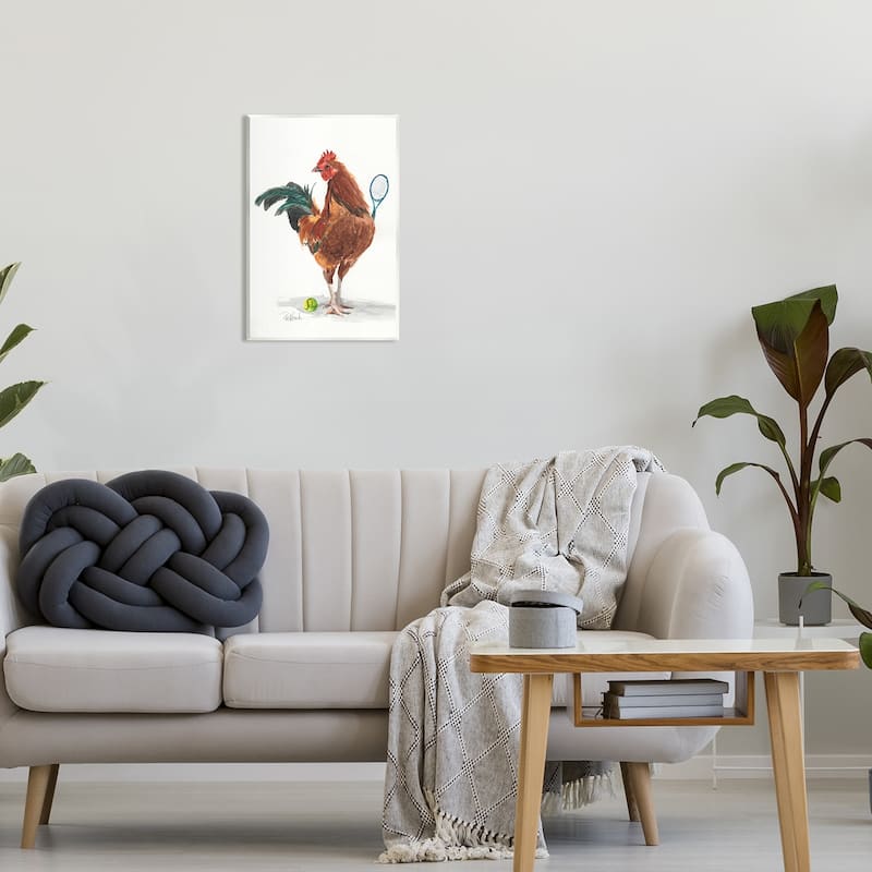 Stupell Chicken Hen Playing Tennis Athletic Farm Animal Wood Wall Art