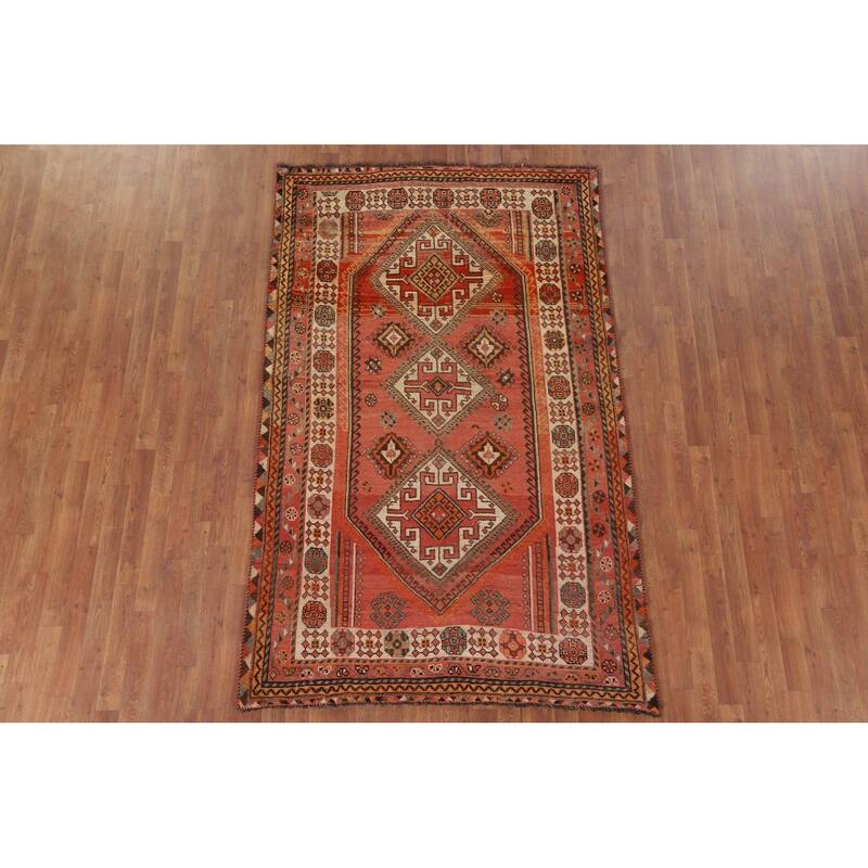 Hand Knotted Oriental 100% Wool Carpet Traditional Tribal Pink Qashqai Area Rug - 7' 10'' X 4' 10''