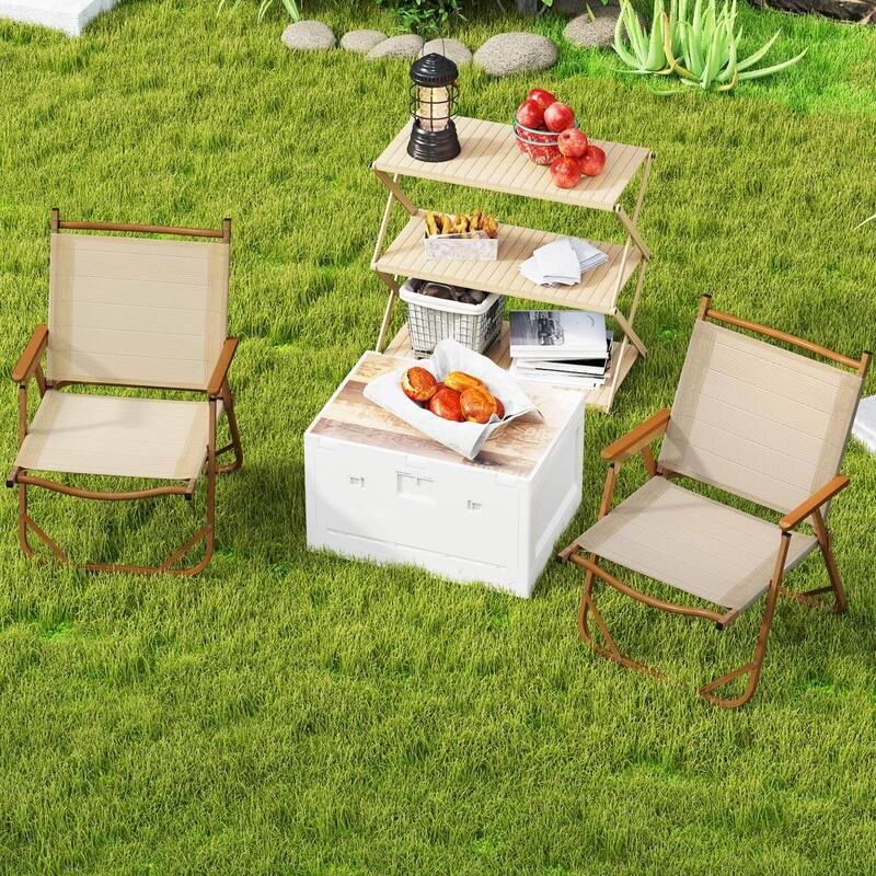 Costway Folding Camp Chairs Set of 2 with Aluminum Frame Support 400 - Beige