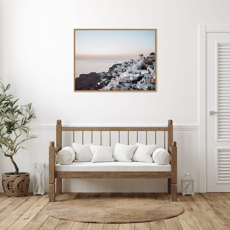Oias Cliffside Charm Santorini by Bella Eve Framed Canvas Wall Art Print - Sylvie Natural