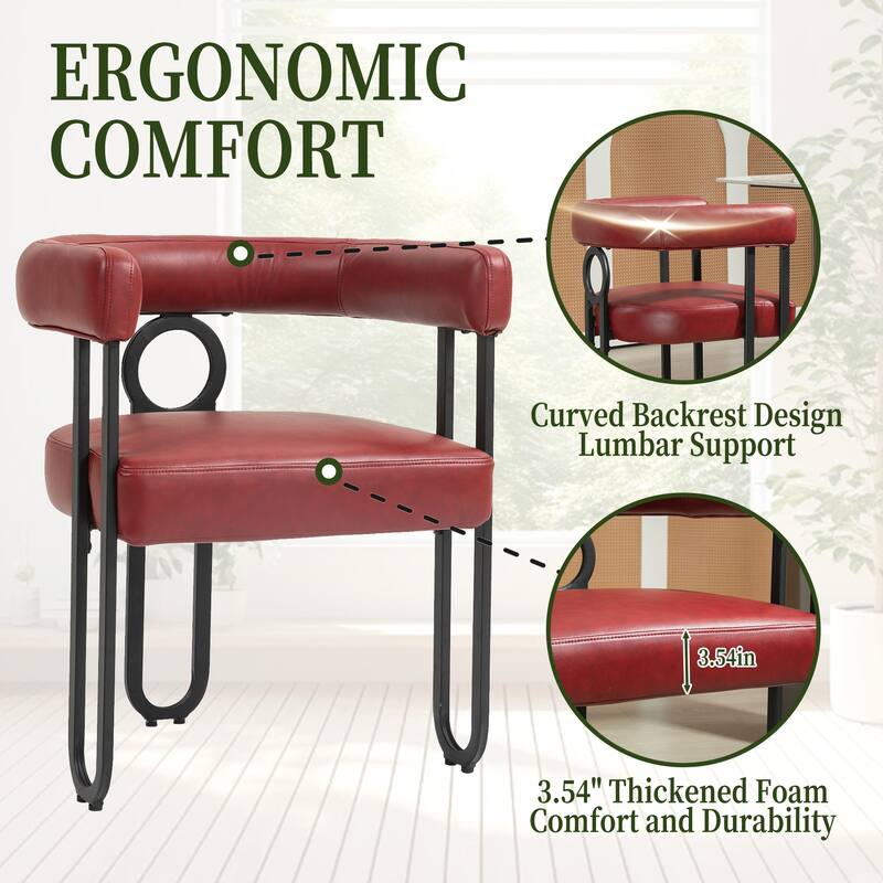 Wine Red PU Upholstered Accent Chair Dining Chair Barrel Side Chairs Kitchen Armchair for Living Room Dressing Room Set of 4