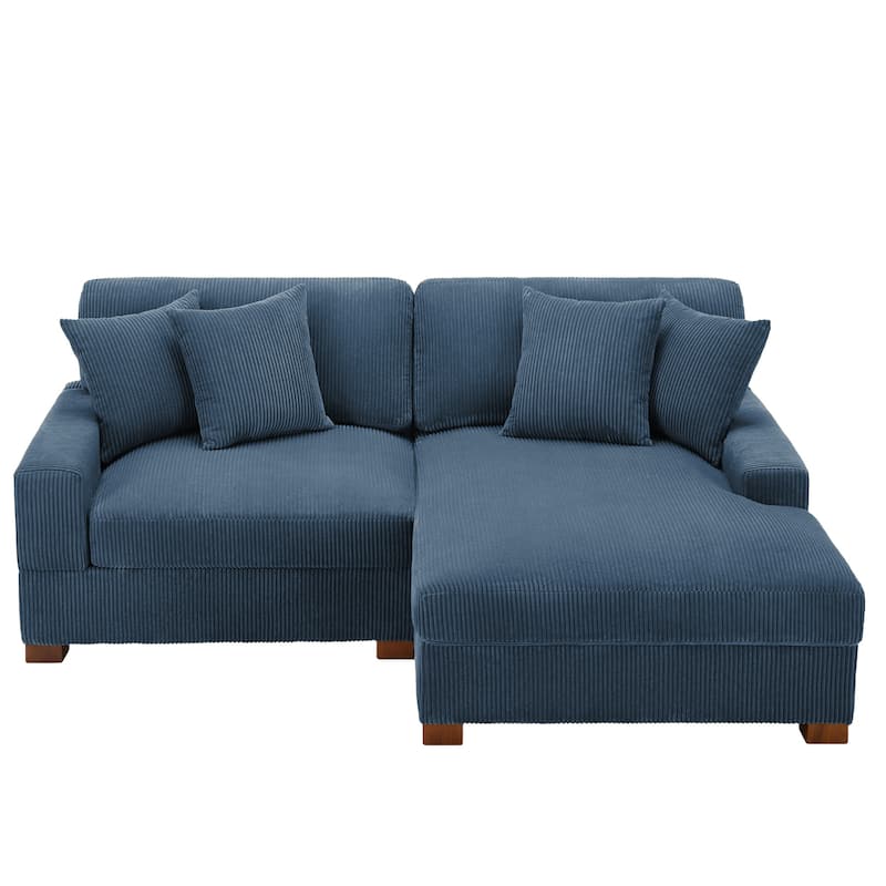 Modern L-Shaped Corduroy Modular Sectional Couch Sofa with Pillows - Navy-L - Right Facing