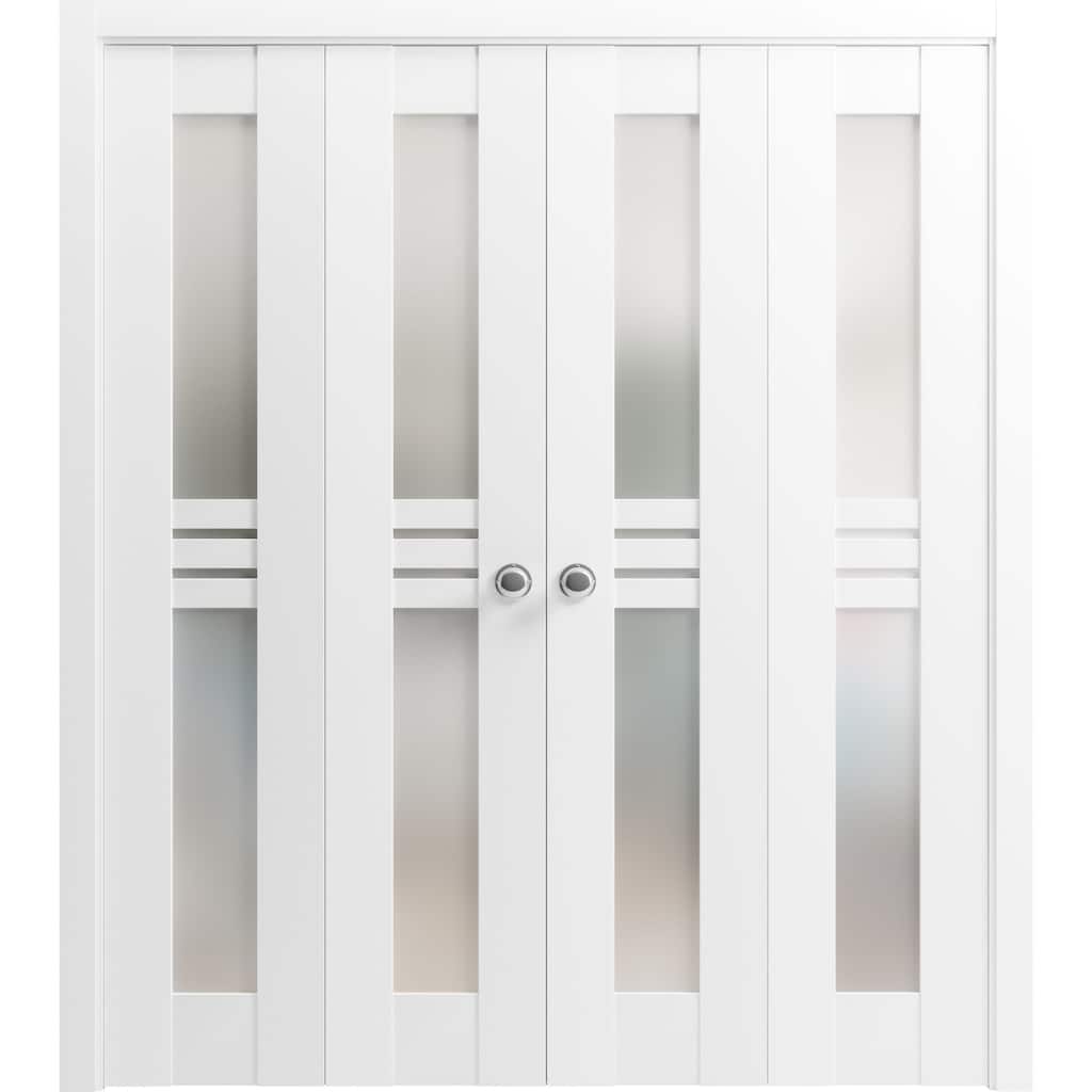 SartoDoors Mela 7222 | Closet Door Bi-fold Door | Solid Wood w/ Glass | Hardware Set | 72x80, White Silk