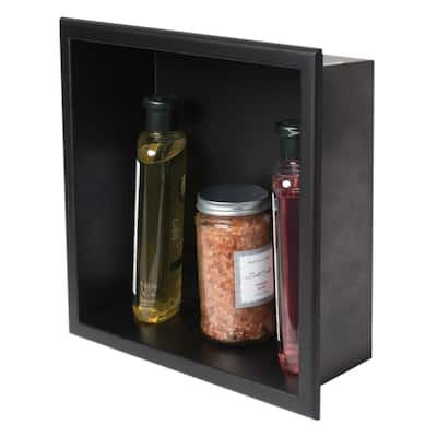 ALFI brand 12" x 12" Black Matte Stainless Steel Square Single Shelf Bath Shower Niche
