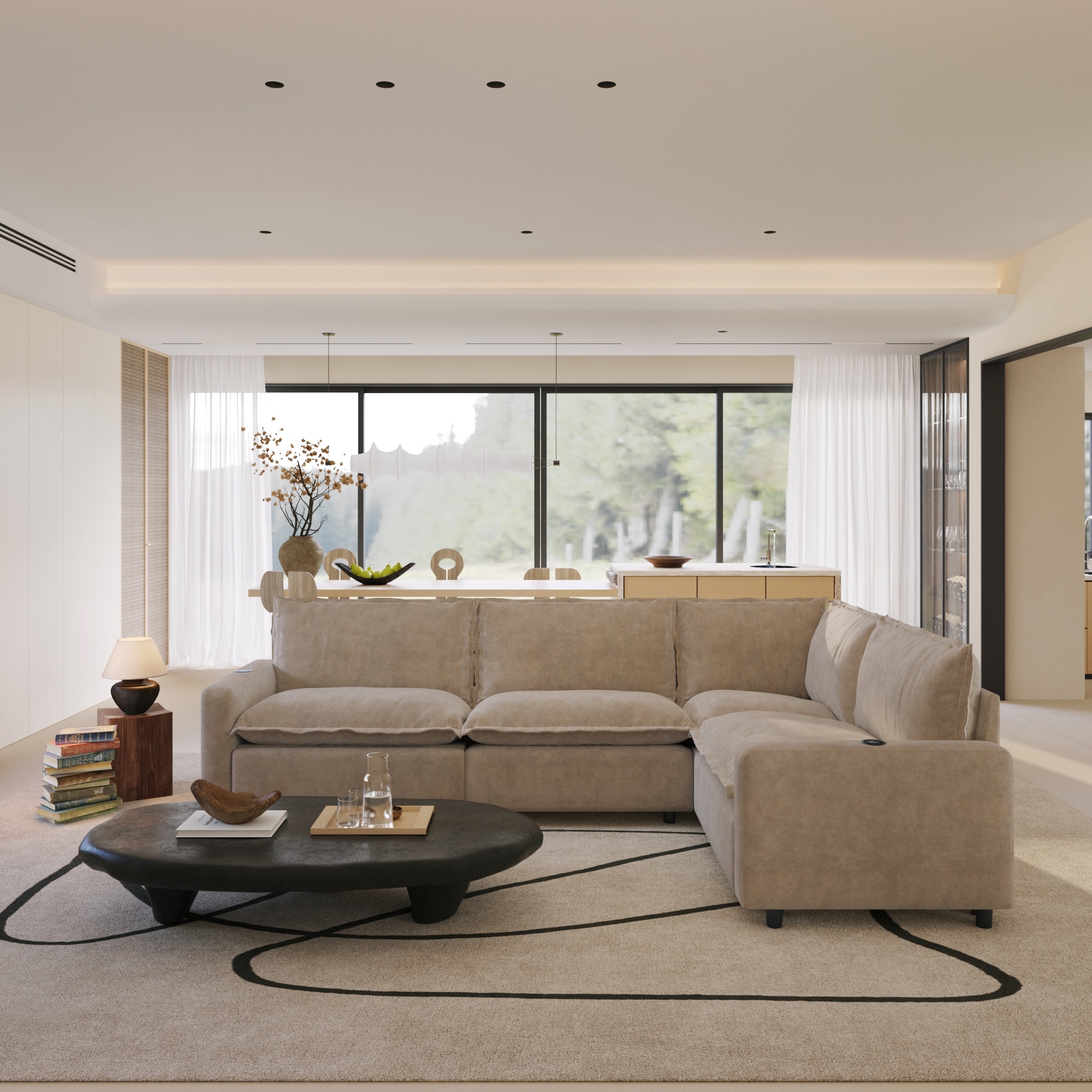 4-seater Linen Oversized Power Recliner Sofa , Extra Wide Modular Cloud Sectional Reclining Couch