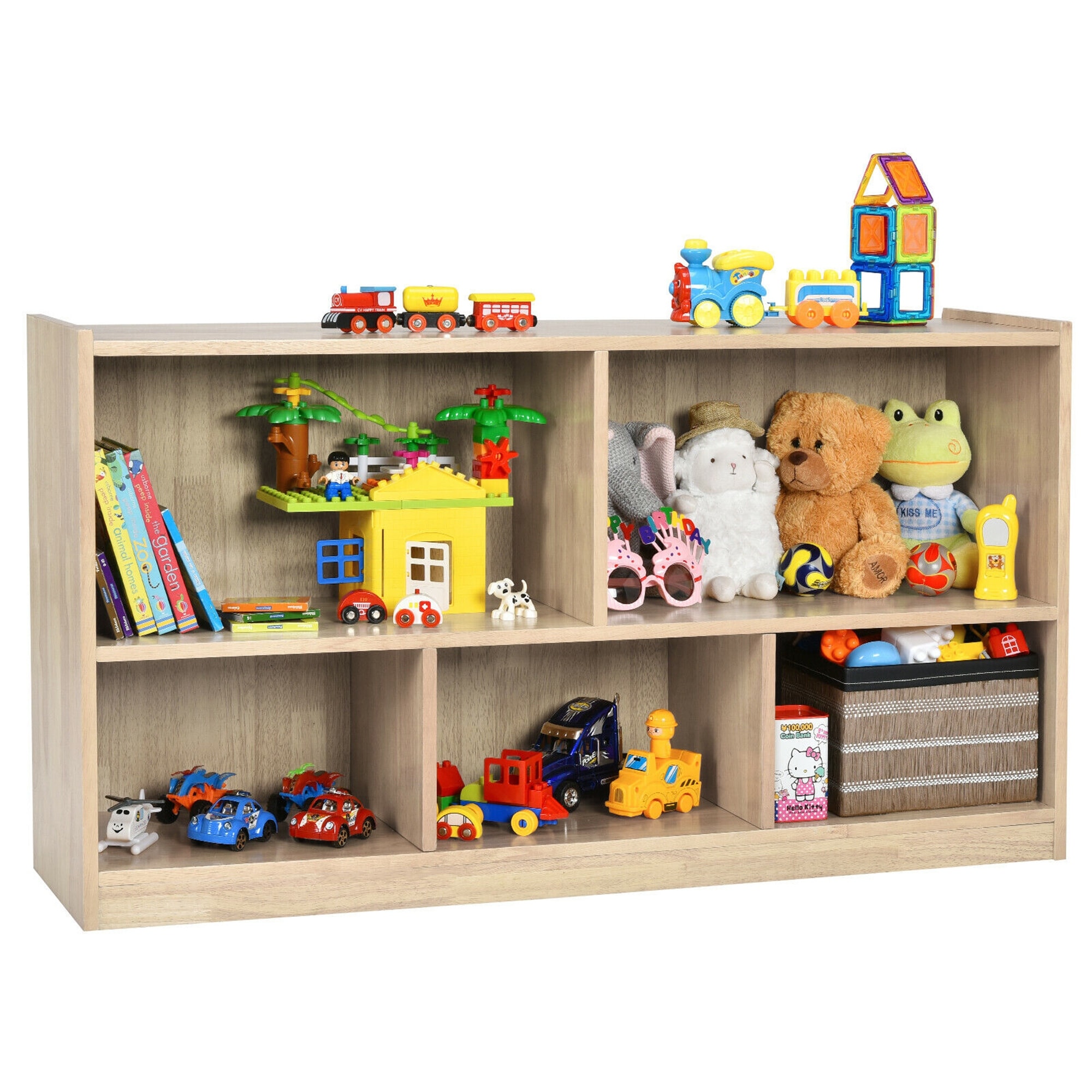 Gymax Kids 5-Cube Storage Cabinet 2-Shelf Wood Bookcase Organizer