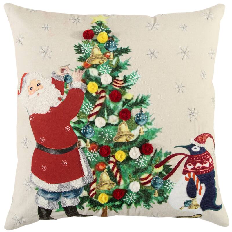 Rizzy Home Holiday Santa Snowflakes Throw Pillow Cover