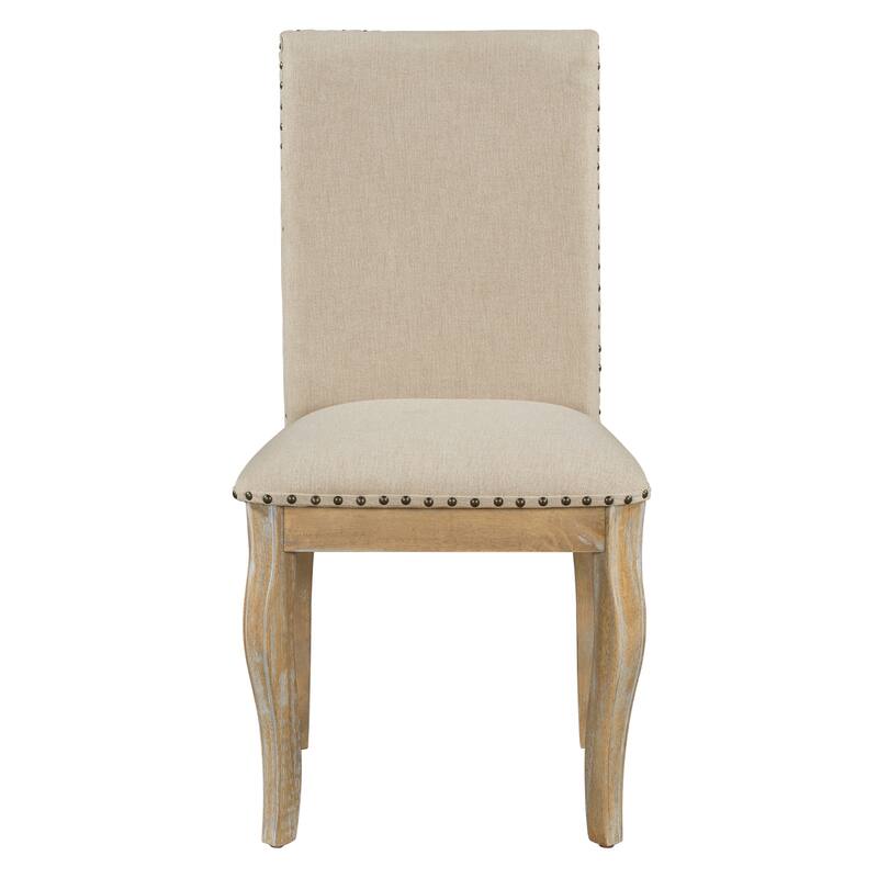 Natural Reception Chair Upholstered Dining Chair with Nailhead Trim, Modern Side Chair Coffee Chair Set of 4 Leisure Chair