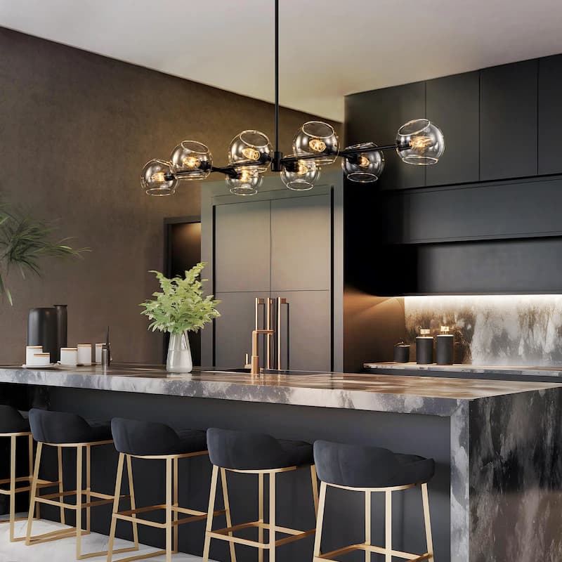 8-Light Modern Linear Clear Glass Globe Bubble Chandelier for Dining Room