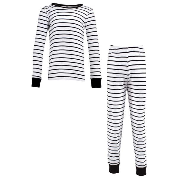 slide 1 of 1, Hudson Baby Infant and Toddler Cotton Pajama Set, White Black Stripe 12-18 Months - White Black Stripe