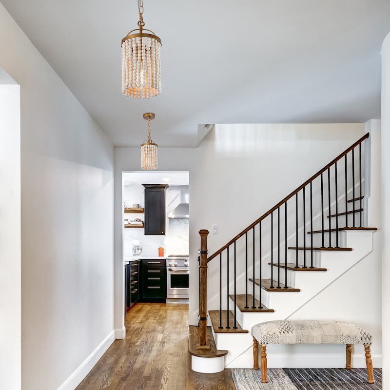 Alisar Mid-century Modern Mini Boho Kitchen Island Pendant with Distressed White Wood Beads