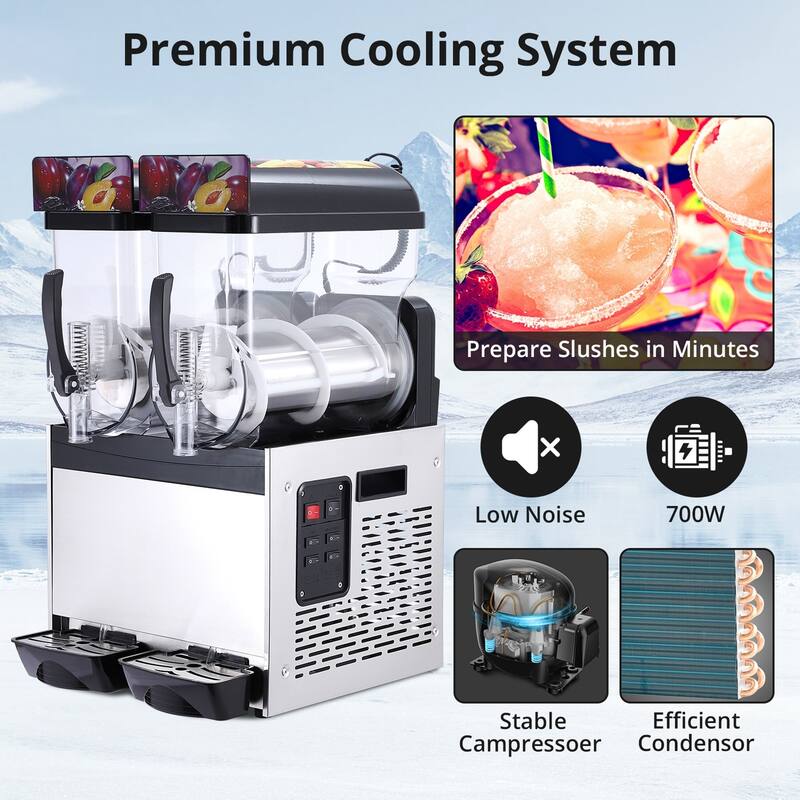 700W 7.9 Gal Double Bowl Commercial Slushy Machine 15L/Tank - 15L x 2-Tank