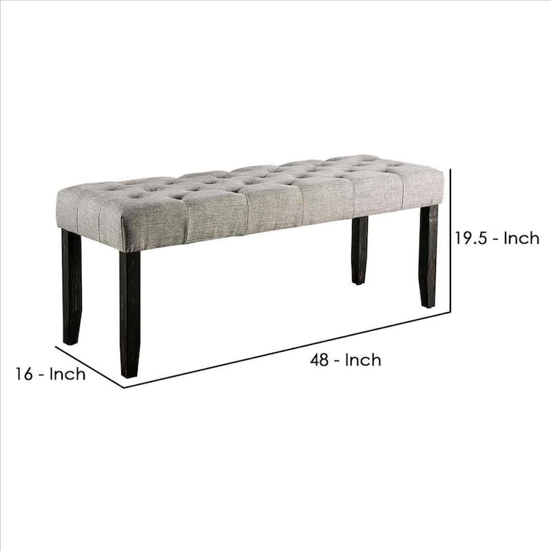 48 Inches Bench with Tufted Seat and Chamfered Legs, Light Gray - 19.5 H x 48 W x 16 L Inches