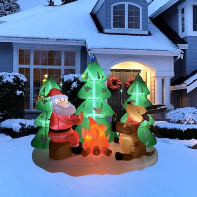 LED Lighted Inflatable Santa and Reindeer Outdoor Christmas Decoration - 8' - Green