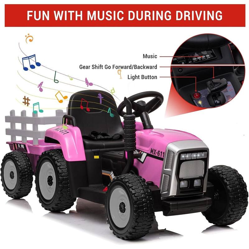 35W Kids Ride On Tractor, Electric Vehicle Car with Trailer & Remote Control
