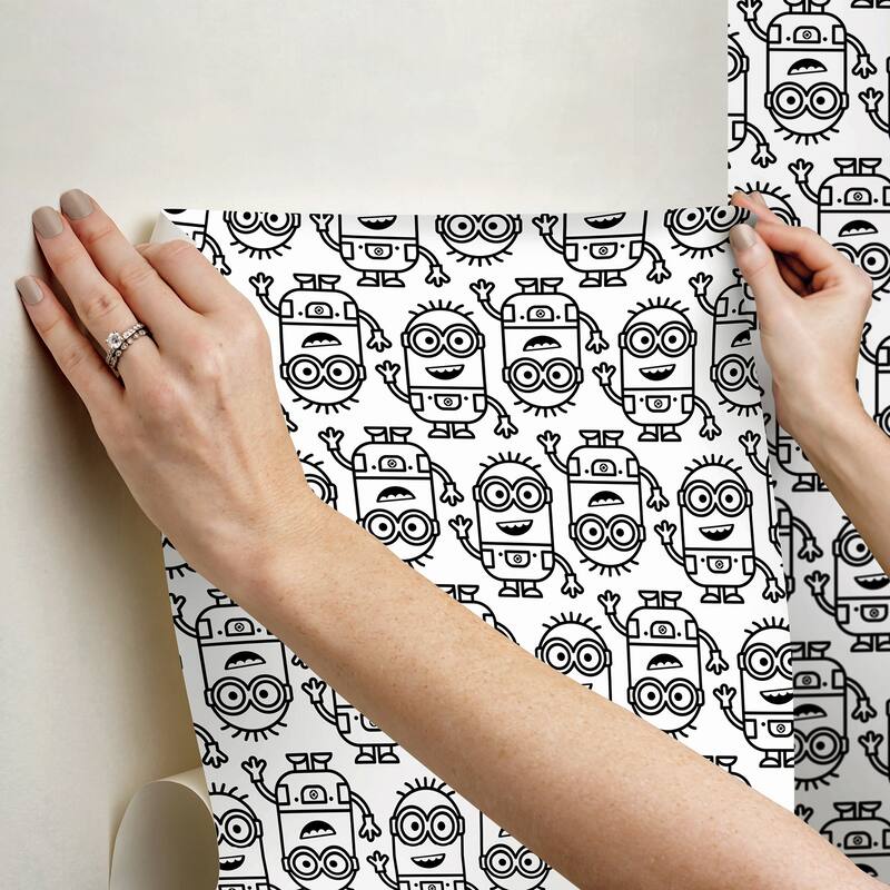 Minions Line Art Black Peel and Stick Wallpaper by RoomMates