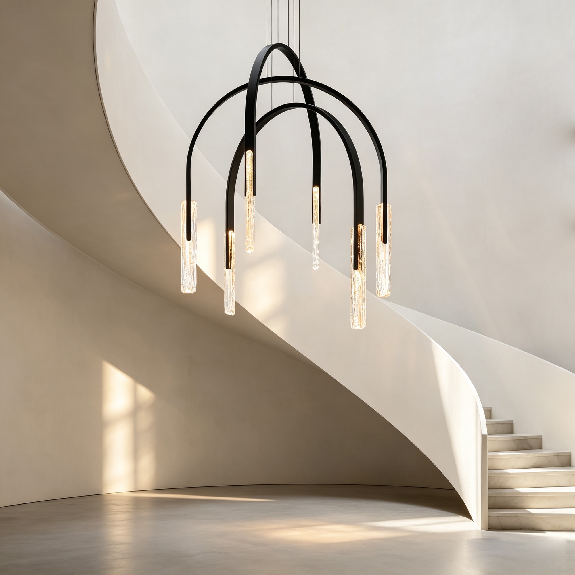 CWI Lighting Curva Integrated LED 38in Black Chandelier with Handcrafted Glass