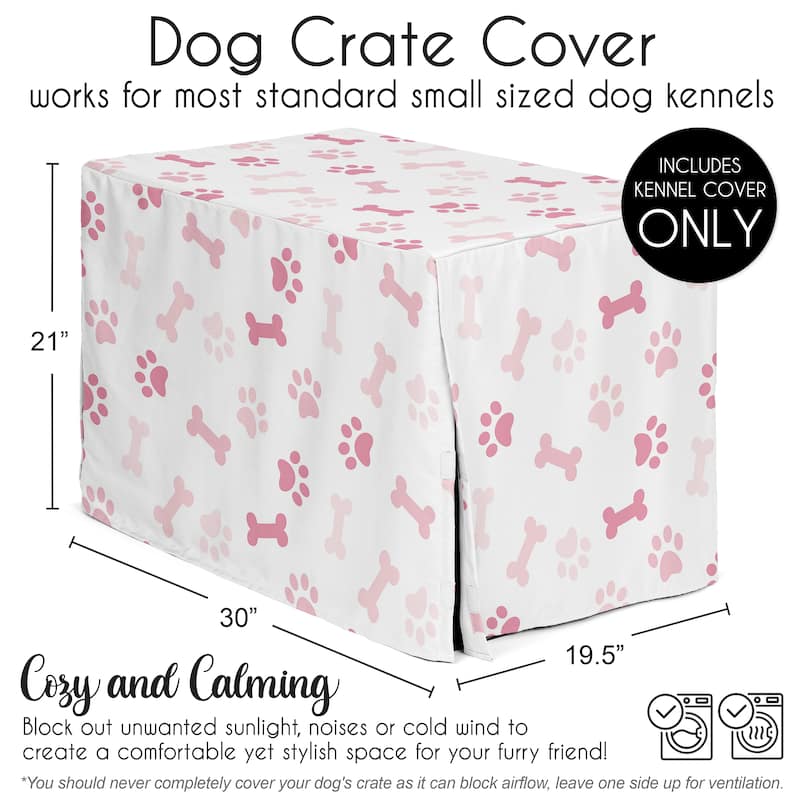 Sweet Jojo Designs Bone Paw Print Girl Dog Crate Kennel Cover 30in. - Light and Bright Blush Pink Modern Off White Puppy
