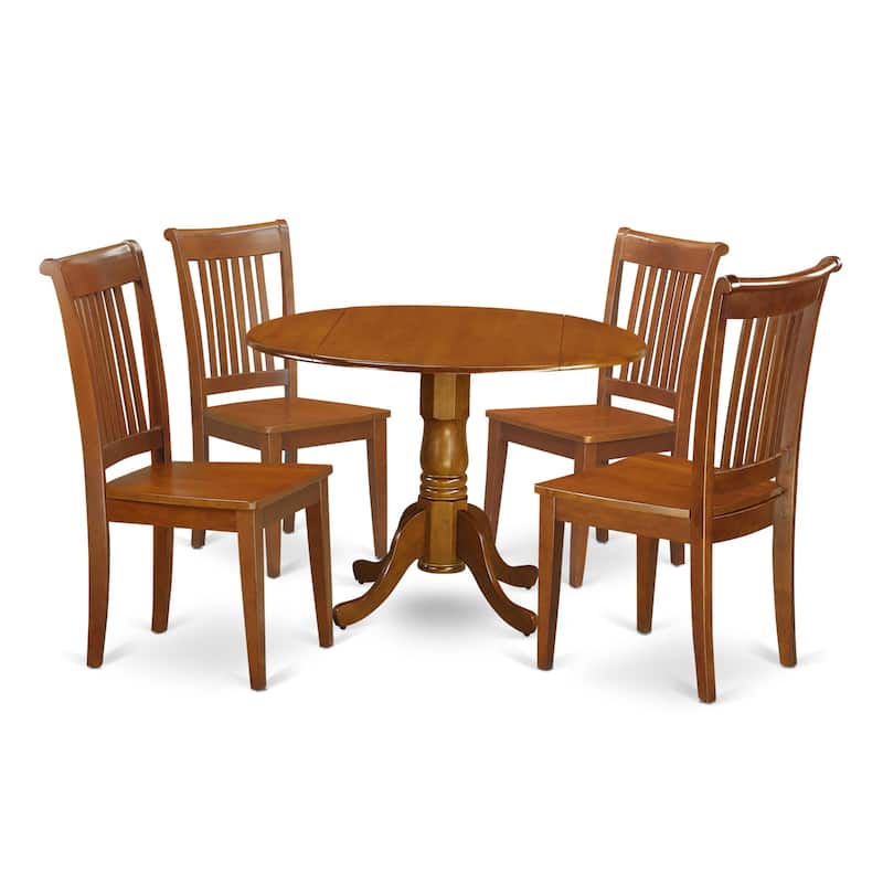 East West Furniture 5 Piece Kitchen Table Set- A Round Dining Table and 4 Dining Room Chairs, Saddle Brown(Seats Option)