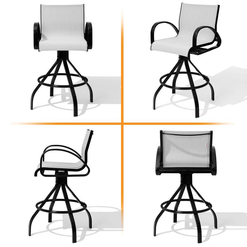 3/5-Piece Aluminum Sunbrella Textilene Fabric Swivel Bar Stools and Table Set