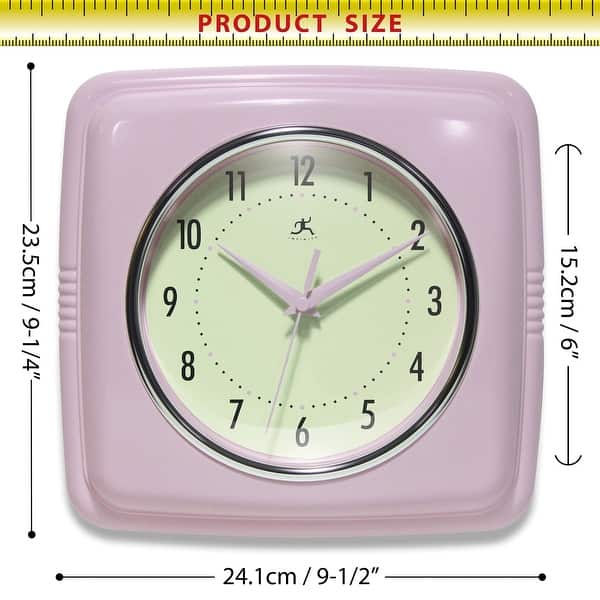 dimension image slide 6 of 22, Infinity Instruments Retro 9.25-inch Square Wall Clock - 9.25 x 1.875 x 9.5