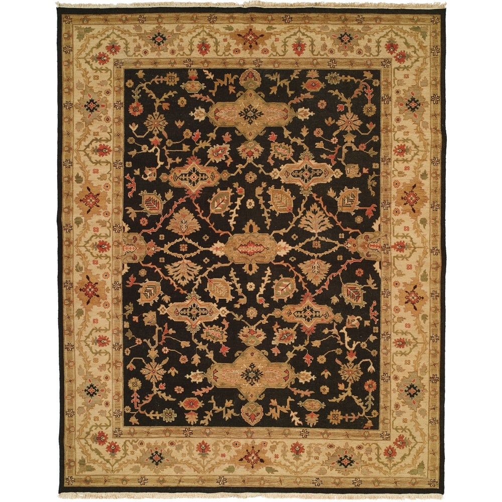 Traditional Black Flatweave Wool Area Rug