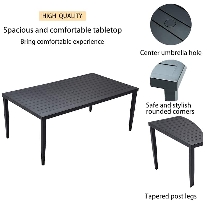 Outdoor Patio Aluminum 40"x70" Rectangle Dining Table with Two-Tone Top, Tapered Feet & Umbrella Hole, Matte White and Grayish
