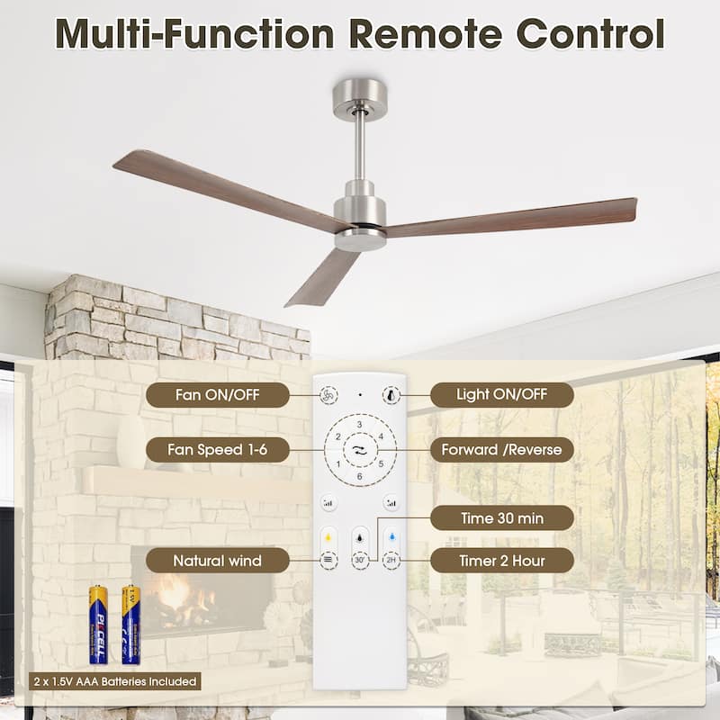 52-inch Satin Nikel Wooden 3-Blade Indoor Ceiling Fan without Lights