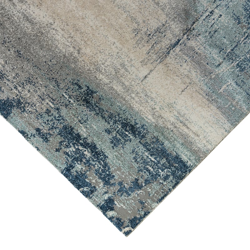 Yamanu Bern Dark Blue Abstract Polyester Area Rug