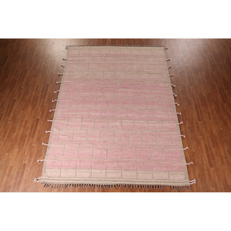Pink Moroccan Area Rug Handmade Wool Carpet - 9'0"x 12'6"