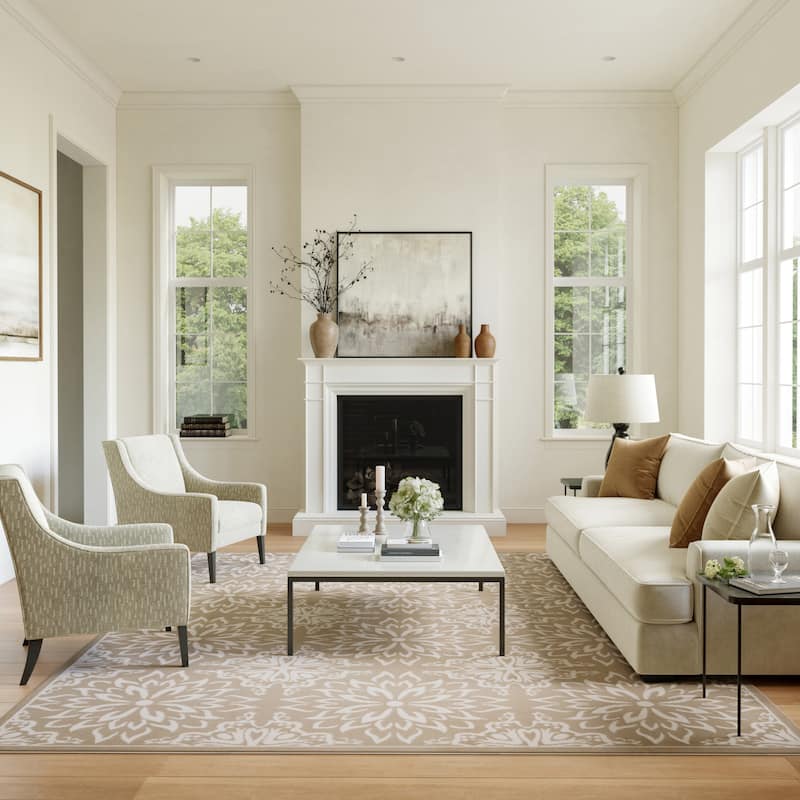 Nourison Jubilant Floral Medallion Area Rug - 6' x 9' - Taupe