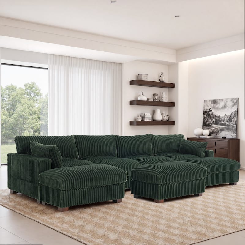 6-Piece 118.4"W Plush Oversized Modular Sectional Sofa Set - Green - Right Facing