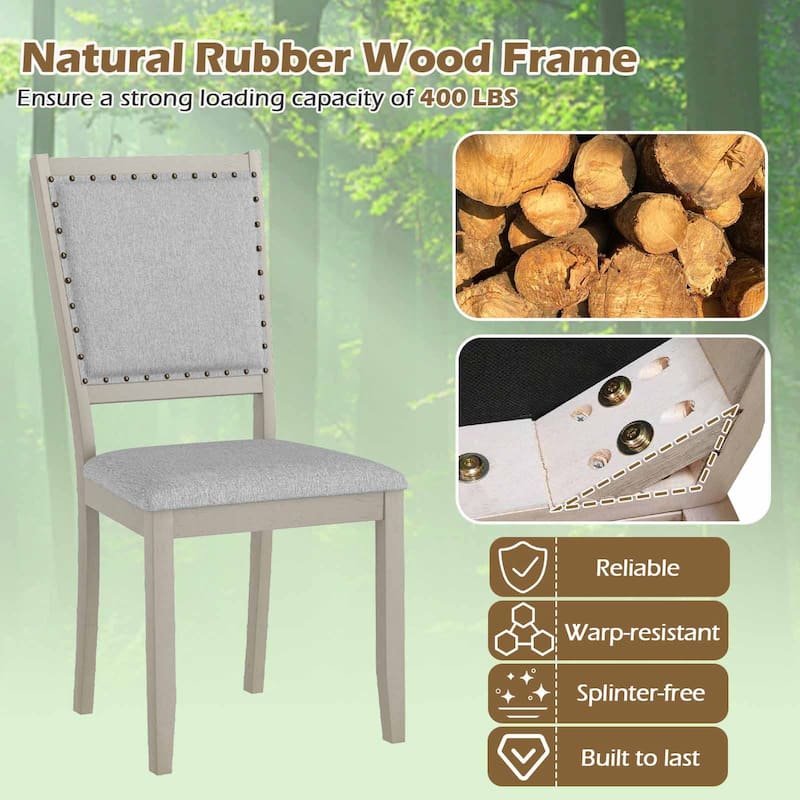 Set of 2 Grey Fabric Upholstered Dining Room Chairs with Ergonomic Back and Rubber Wood Frame - 20" x 22" x 37.5"