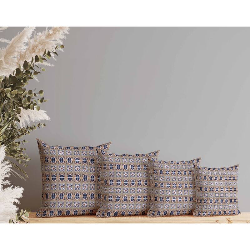 Darbari Dynasty Faux Suede Reversible Throw Pillow Blue and Hazelnut