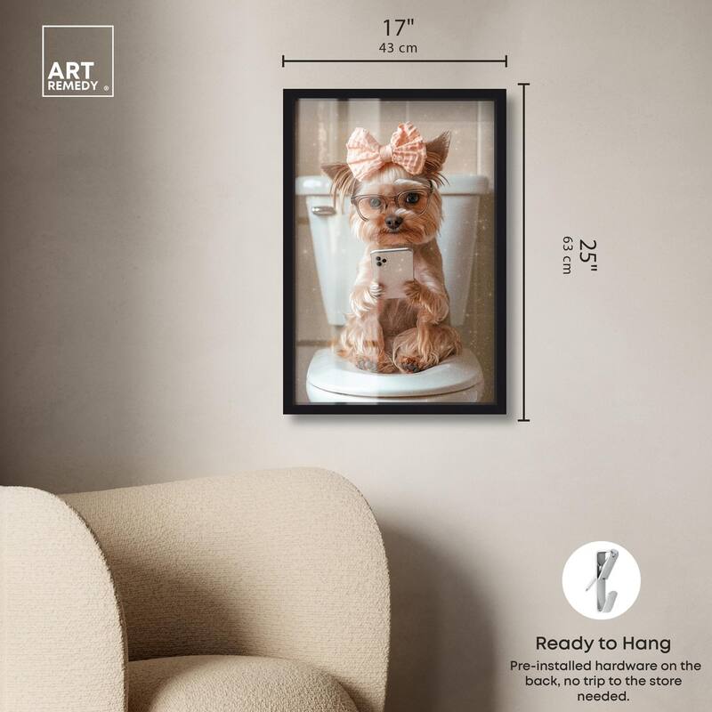 Cute Yorkie on the Toilet Shadowbox by Art Remedy