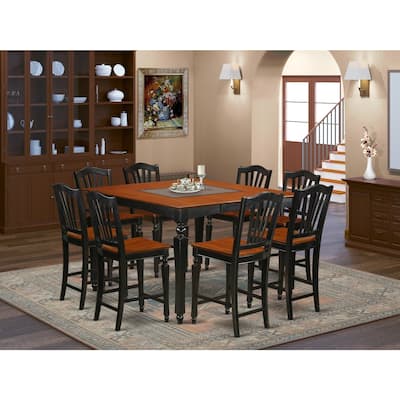 HomeStock 9-Piece Square Black Finish Solid Wood Top Dining Table with 8-Chairs with Lattice Back
