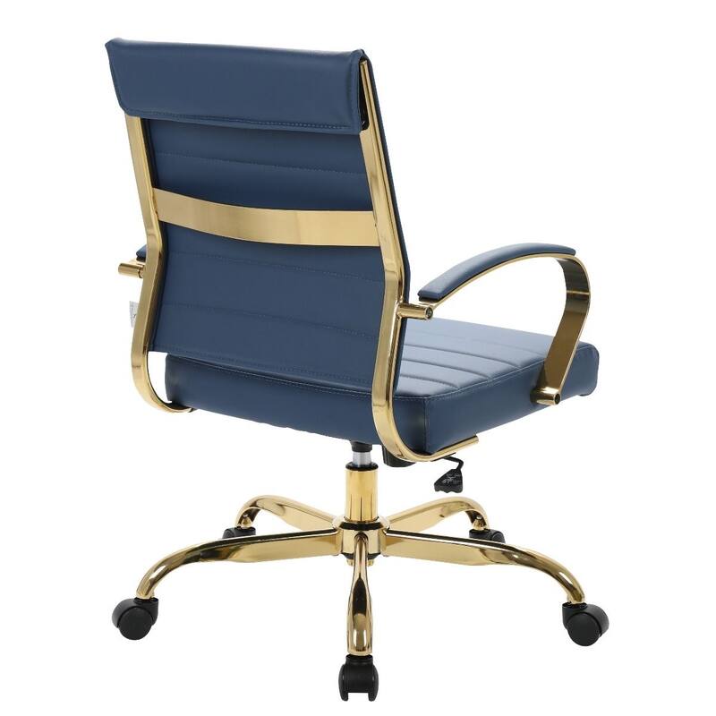 Benmar Ergonomic Leather Office Chair with Lumbar Support, Gold Steel Frame, Adjustable Height, Tilt Lock, & Smooth Casters