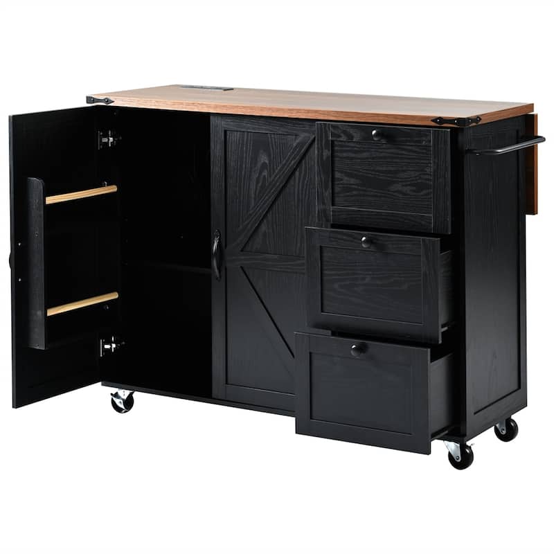 54.5"Wood Rolling Kitchen Island w/ Power Outlet,Internal Storage Rack