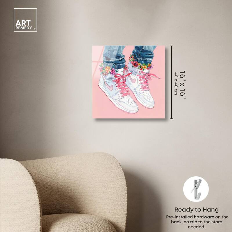Blush Floral Bloom Sneakers Acrylic by Art Remedy, Ready to Hang