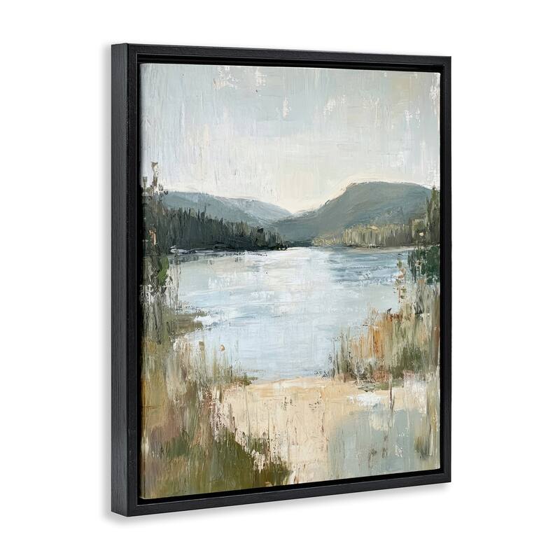 Stupell Abstract Lake Shore & Mountains Framed Floater Canvas Wall Art Design By Petal Prints Design