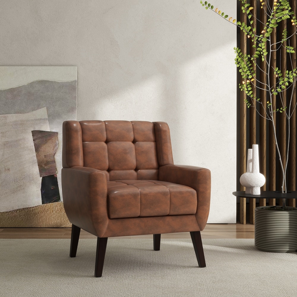 Modern Tufted Wingback Accent Chair Linen/Faux Leather/Velvet Armchair